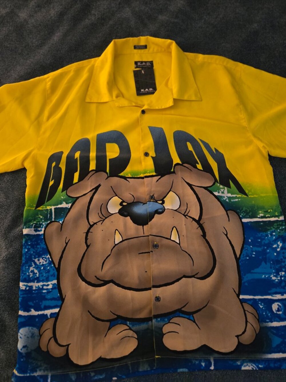 Vintage K.A.D. Clothing Co. Sz XXL Shirt Short Sleeve Button Up-Bad Jax Bulldog